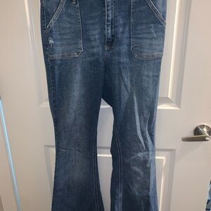 Cello Women's Wide Leg Flare Jeans in Blue Denim